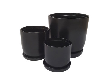 JESSA EGG POT WITH SAUCER BLACK MEDIUM