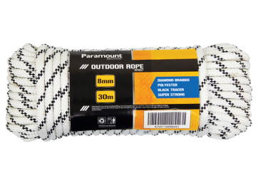 8MM X 30M DIAMOND BRAIDED ROPE - WHITE/BLACK
